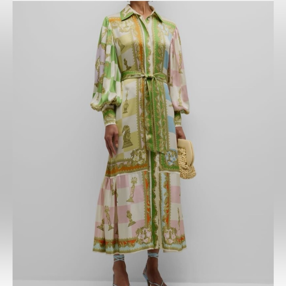Alemais Checkmate Silk Shirt Dress Size 2 Multicolor